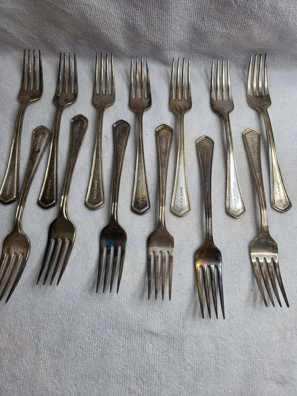13 Vtg Victor Silver Co NYC Board of Ed Flatware Forks B. OF E. N.Y.C.